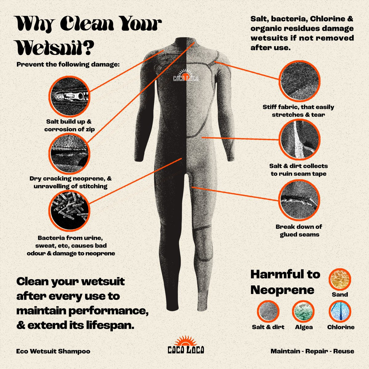 why clean your wetsuit - coco loco wetsuit shampoo cleaner