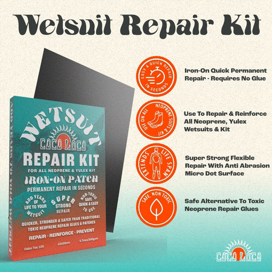Coco Loco Wetsuit Repair Kit, Easy Iron On Patch For All Neoprene Wetsuits & Drysuit Kit (Box Of 30 Units) Trade & Wholesale - Coco Loco
